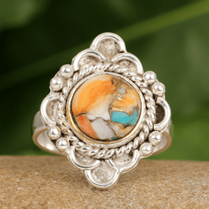 Bulk Wholesale Natural Spiny Oyster Copper Turquoise Bezel <b>Set</b> Christian <b>Sterling</b> <b>Silver</b> Fine Bohemian Style <b>Ring</b> Anniversary - Product Image 3