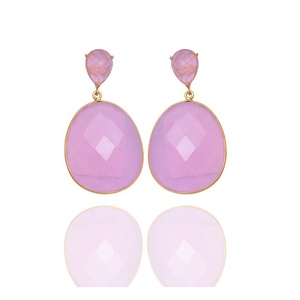 Best Price Solid 925 Sterling <b>Silver</b> Gold Plated Natural Pink Rose Gemstone <b>Earring</b> Women Wedding Wholesale Price Online Sale - Product Image 3