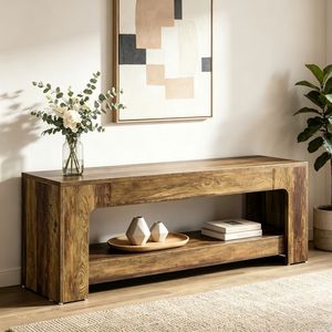 Tavolo Console Lungo in Legno di Pino, Design Rustico Moderno e Lussuoso, Tavolino Laterale per Camera da Letto, Stile Shabby Chic per Casa o Hotel - Product Image 5