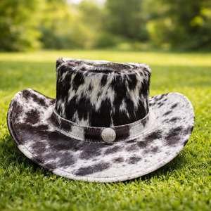 Cowhide Leather Cowboy <b>Hats</b> Hair on Hide Genuine Leather <b>Western</b> Style Outdoor <b>Hats</b> for Men Four Seasons Eoin Winston Sports - Product Image 3