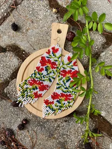 TRENDING <b>Red</b> Carnation Beaded Fringe <b>Earrings</b>: Boho Floral Seed Bead Jewelry FOR GIFT , WEDDING,ANNIVERSARY - Product Image 4