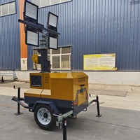 Tour d'éclairage mobile portable 7M de haut, 400W*4 LED, diesel, rotative à 360°, IP66, 60kVA, pour sites miniers et de construction