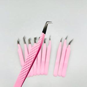 Ensemble de pinces à extensions de cils en acier inoxydable, revêtement poudré rose, pointe plasma noire et 11 pointes différentes avec pointe en fibre. - Product Image 5