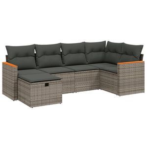 Set Divano da Giardino Moderno in Rattan 6 Posti, Arredamento da Esterno Design Contemporaneo, Struttura in Vimini Grigio con Pouf Contenitore - Product Image 4