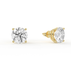 Boucles d'oreilles solitaires 2 carats en diamant synthétique taille ronde, or blanc 14k 18k, fixation à quatre griffes sécurisée, fermoirs à friction, bijoux haute brillance - Product Image 4
