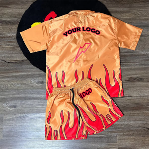 Ensemble deux pièces décontracté streetwear pour homme 2026 – Veste coupe-vent en nylon et short avec logo brodé flamme – Survêtement brodé - Product Image 2