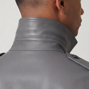 OEM <b>Men's</b> Genuine Leather Reversible Trench <b>Coat</b> with Button Slim Fit <b>Long</b> Business Fashion - Product Image 5
