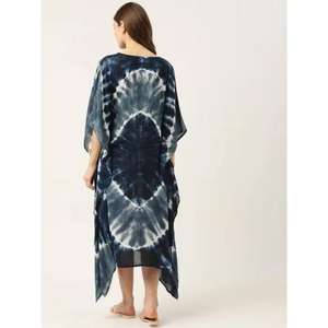 Caftán artesanal de lujo para mujer, caftán teñido a mano, vestido de algodón suave con cordón de contraste, estilo vintage para mujer - Product Image 2