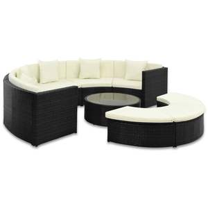 Juego de salón de jardín negro de ratán polivinílico de 7 piezas con cojines - Product Image 1