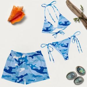 Dry Camo Print Beachwear Summer Mesh Swim Trunks for <b>Men</b> and Tie-Side <b>Bikini</b> for Women - Product Image 1