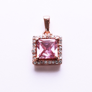 Collier pendentif en or rose plaqué avec pierre rose taille princesse, pendentif de mode pour femme, artisanat fait main, pour fiançailles - Product Image 2