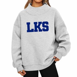 LKS <b>Mock</b> <b>Neck</b> Crewneck Sweatshirt Chenille Patch Letter Embroidery Cotton Fleece Relaxed Fit College Greek Apparel - Product Image 1