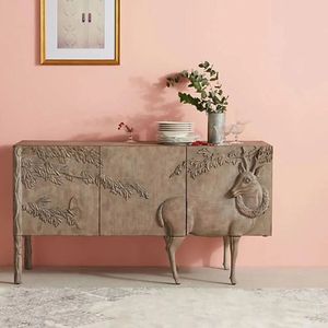 Buffet console en bois sculpté, meuble de rangement en bois massif, style farmhouse, pour chambre, entrée, salon, meuble antique - Product Image 2