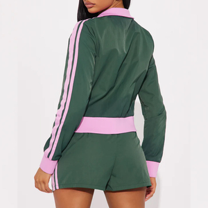 Ensemble de survêtement bleu clair pour femme, à capuche, avec cordon de serrage, léger, décontracté, design 2-en-1, ourlet fendu, polyester/nylon, coupe classique - Product Image 4