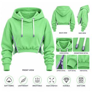 Sudadera Corta de Alta Calidad para Mujer, Sudadera Corta Oversize de Color Sólido con Hombros Caídos, Manga Larga, Tejido de Algodón, Ropa de Otoño - Product Image 5