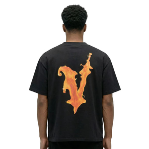 Oversized <b>Black</b> T-Shirt Men Street Style O-Neck Short Sleeve Digital Print Flame Letter V Pattern Jersey Knitted Cotton - Product Image 3