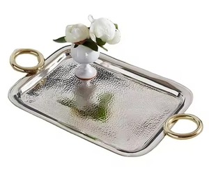 Silver Finished Stainless Steel Serving Tray Mirror Finished Multi-Function Perfume Jeweled <b>Tea</b> <b>Set</b> For Table Decorative - Product Image 6