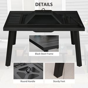 Tavolo da Esterno con Griglia a Legna da 34 Pollici, Protezione Antifiamma e Copertura Antipioggia per Cene all'Aperto - Product Image 6
