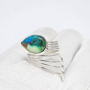 Copper Turquoise Pear Shape <b>Adjustable</b> <b>Ring</b> 925 Sterling Silver Handmade Gemstone Jewelry Manufacturer Jaipur - Product Image 2