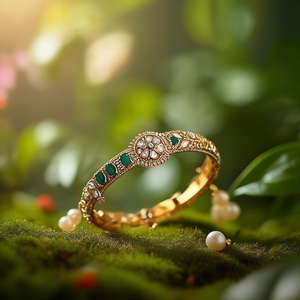 Bavya Gold Plated Polki Designer Bracelet-Pearl & Diamond Wedding Bangles - Product Image 3