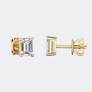 1.00CTW 9k Gold Plated <b>Emerald</b>-Cut Lab Grown Diamond Luxury Bezel <b>Stud</b> Earring - Product Image 5
