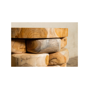 Unique Teak Pebble <b>Stacking</b> <b>Stool</b> Rustic Handcrafted Wooden Masterpiece Natural Texture Sturdy Craftsmanship Warehouse Hotel - Product Image 3