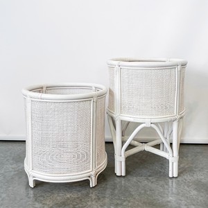 Home accessories natural flower <b>pot</b> display rack indoor wooden planter holder <b>white</b> rattan plant stand - Product Image 1