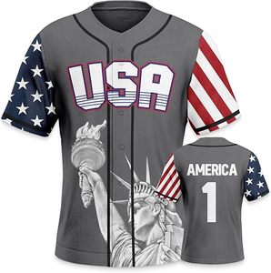 Maillot de baseball USA pour homme, uniforme en mesh sublimé, manches courtes, respirant, polyester, vêtements d'équipe, design America 1, antibactérien - Product Image 4