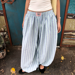 Women's Regular Fit Plaid Harem Pants Wide Leg Mid Waist Drawstring Closure Casual <b>Summer</b> <b>Trousers</b> Flannel Fabric Cuffed - Product Image 2