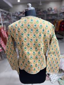 Hand Embroidered <b>Quilted</b> Cotton <b>Jacket</b> Floral <b>Pattern</b> Mandarin Collar Full Sleeve Autumn Women's <b>Jacket</b> GIFT FOR HER - Product Image 3