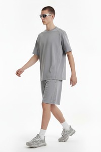 Conjunto de Camiseta y Pantalones Cortos de Verano para Hombre, Estilo Urbano, 350 g/m², Lavado Ácido, Hombros Caídos, Camiseta Holgada y Pantalones Cortos - Product Image 6