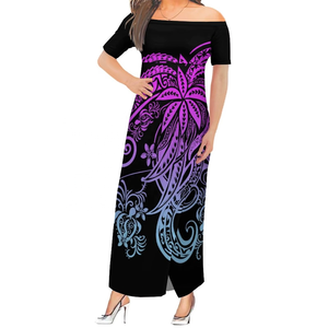 Robe longue asymétrique à motif personnalisé inspiré de l'art des îles du Pacifique, design tribal polynésien et samoan, sexy, fendue, pour soirée - Product Image 4