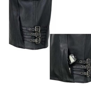Chaleco de cuero genuino para mujer, estilo motociclista, con cremallera, ecológico, cortavientos, cuello en V - Product Image 3