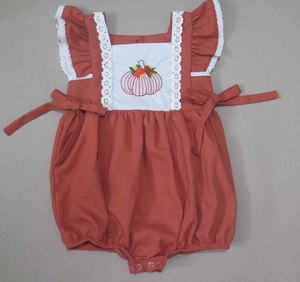 Robe bébé en coton sans manches style A-line pour filles, avec broderie citrouille d'automne, volants et bordure en dentelle, pour Thanksgiving - Product Image 1