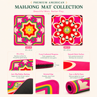 Alas Meja Poker Mahjong Amerika Mewah Lipat 33 Inci dari Neoprena dengan Desain Bunga Warna Pink/Hijau Tahan Lama Anti-Selip.