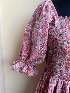 เดรสยาวพิมพ์ลายด้วยมือสไตล์อินเดีย ผ้าฝ้ายคอตตอน คอเหลี่ยม แขนยาว ปักลายดอกไม้ สำหรับผู้หญิง - Product Image 6