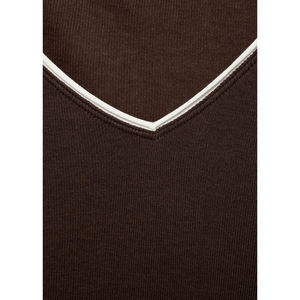 T-shirt en tricot à manches longues pour femme, col en V, marron, coupe ajustée, couleur unie, respirant, toutes saisons, style minimaliste - Product Image 6