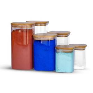 Clear Glass Storage Canister with Wood Lid Kitchen Organizer for Coffee Tea Sugar Spices Nuts <b>Cookies</b> Dry Ingredients - Product Image 3