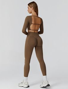 Ensemble de yoga sans couture 2 pièces : haut court taille haute et leggings longs, couleur unie, col carré, dos croisé, tenue de sport pour femme - Product Image 2