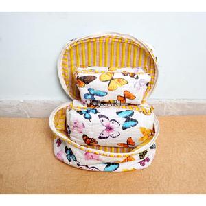 3-Piece Eco-Friendly Quilted Indian Cotton Print Zipper Closure for Bags Cosmetic <b>Cases</b> Set for Travel Makeup Organization - Product Image 4