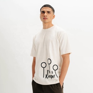 T-shirt imprimé graphique en coton épais, col rond, manches courtes, coupe ample, unisexe, vente en gros - Product Image 2