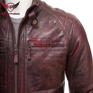 Chaqueta de Cuero Marrón Auténtico para Hombre, Corte Ajustado, Estilo Motero, Cafe Racer, de Piel Vacuna, con Hombros Acolchados, Vintage, Clásica y Personalizada - Product Image 2