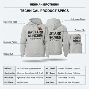 <b>Wholesale</b> Men's Heavyweight 450gsm <b>80</b>% <b>Cotton</b>/<b>20</b>% <b>Polyester</b> XL Pullover <b>Hoodie</b> Pocket Custom Graphic Streetwear OEM Silk Screen - Product Image 5