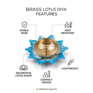 Lámpara de aceite Diya de latón AG Elements, diseño industrial Art Deco, base de loto de 3 pulgadas, luz espiritual decorativa azul alternativa a la vela - Product Image 3