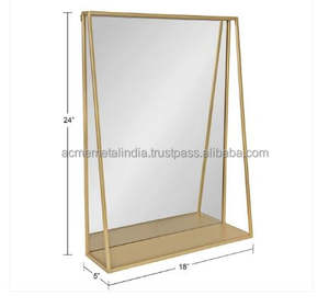 กระจกติดผนังทองเหลืองสีทองพร้อมที่ใส่วัสดุเหมาะสำหรับห้องน้ำและห้องนั่งเล่นของตกแต่งบ้าน - Product Image 2