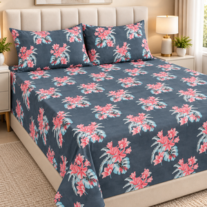 Housse de lit moderne en microfibre noire et rouge à motif floral, durable, écologique, toutes saisons, 115 GSM, confortable et douce, pour chambre à coucher et chambre d'amis - Product Image 1