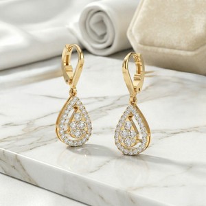 1.00CTW, Round, Cluster/Prong/Pave, Halo Cluster Drop / <b>Leverback</b> Dangle - Product Image 3