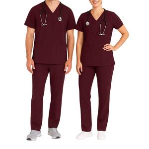 Vente en gros de tenues médicales pour hôpitaux et infirmières, ensemble haut col en V et pantalon droit en mélange de coton respirant, fabricant - Product Image 1
