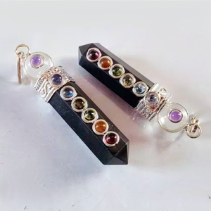 Venta al por mayor de 2 piezas de colgantes de chakra hechos a mano de ágata y turmalina, cuarzo rosa negro, piedras de mascota de Feng Shui, arte curativo con gemas. - Product Image 2