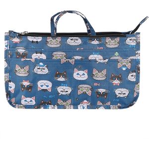 Organisateur de sac à main grande capacité à 13 compartiments avec poignée, insert de sac à main imprimé pour accessoires féminins, motif chat - Product Image 1